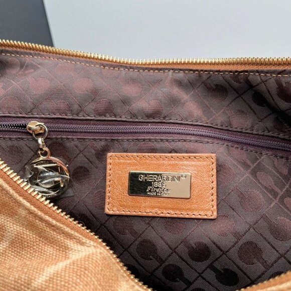 GHERARDINI TAN BEIGE GIRAFFE ANIMAL PRINT CANVAS LEATHER COMBO SHOULDER BAG - OS - Picture 8 of 10